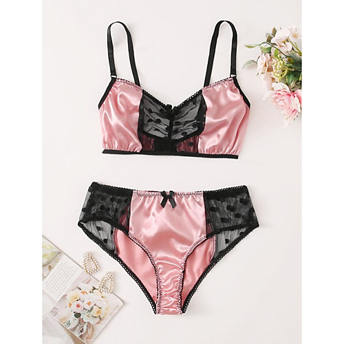 

Women's Mesh Lace Bow Super Sexy Suits Nightwear Polka Dot Embroidered Blushing Pink / Wine S M L / Strap / Strap