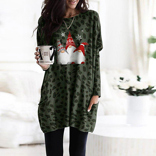 

Women's A Line Dress Short Mini Dress Blue Gray Khaki Green Red Long Sleeve Leopard Patchwork Print Fall Spring Turtleneck Casual Christmas Oversized 2021 S M L XL XXL 3XL