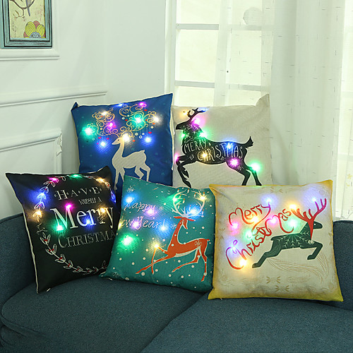 

5pcs LED Pillowcase Christmas Gift Linen Painting Style with LED Color Lights Pillow Cover for Christmas Home Sofa Chair Decoration 45x45cm 18x18inch
