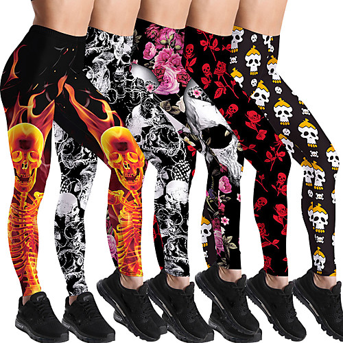 

Women's Running Tights Leggings Compression Pants Street Base Layer Bottoms Elastane Winter Fitness Gym Workout Running Training Exercise Thermal Warm Breathable Soft Sport Halloween Skull Skeleton