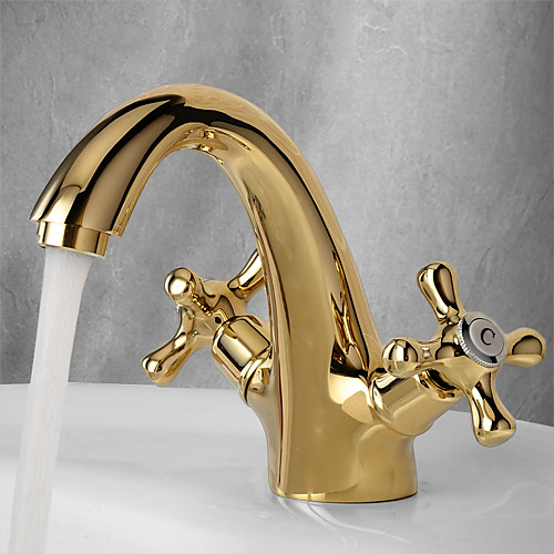

Antique Copper Golden Bathroom Sink Faucet,Two Handles One Hole Bath Taps with Hot and Cold Switch and Ceramic Valve