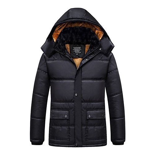 

Men's Padded Long Coat Regular Fit Jacket Solid Colored Black / Plus Size / Plus Size