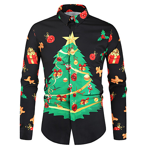 

Men's Shirt Other Prints Graphic Print Long Sleeve Christmas Tops Basic Black