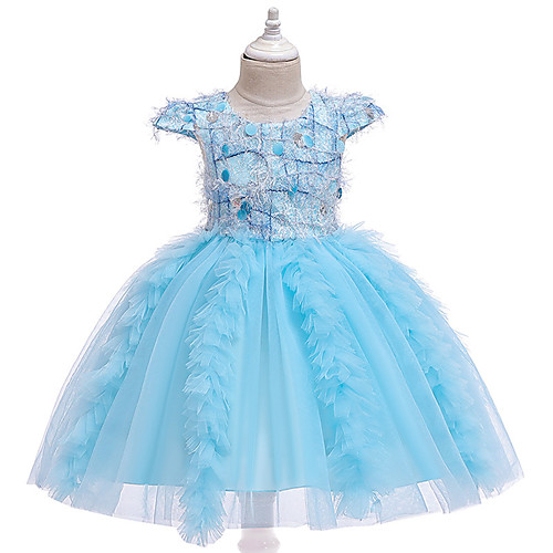 

Princess Dress Party Costume Flower Girl Dress Girls' Movie Cosplay Princess Beige Light Blue Dress Children's Day Masquerade Polyester