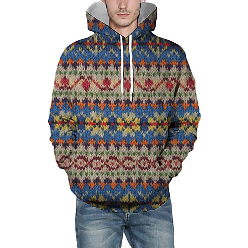 

Men's Pullover Hoodie Sweatshirt Graphic Color Block 3D Hooded Christmas Daily 3D Print Christmas Hoodies Sweatshirts Long Sleeve Light Blue
