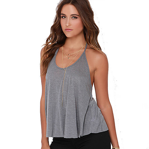 

Women's Camisole Solid Colored Backless Halter Neck Basic Tops Gray