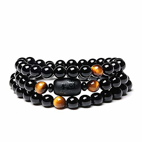 

natural crystal obsidian stone bead with tiger eye bracelet 8mm multi circle dragon totem ladies men jewelry (tiger eye)