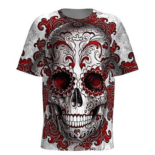 

Men's T shirt 3D Print Graphic 3D Skull Print Short Sleeve Halloween Tops Gray / Red
