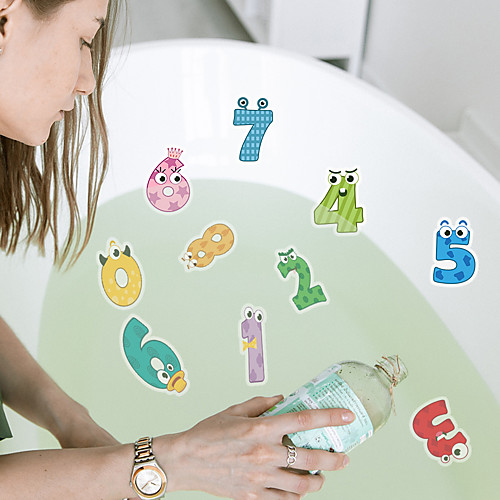 

Creative Digital Cartoon Bathtub Waterproof Stickers Children's Educational Animal Digital Decoration Bathtub Non-slip Stickers 10Pcs 118cm