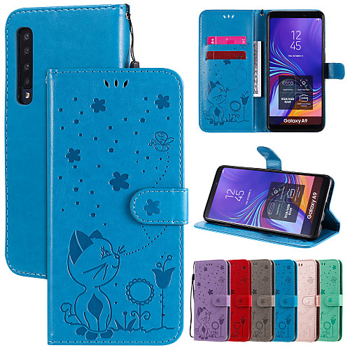 

Phone Case For Samsung Galaxy Full Body Case Leather Wallet Card A8 2018 A9 A7 Wallet Card Holder Flip Animal PU Leather