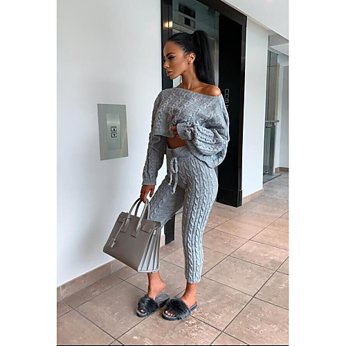 

Women's Solid Color Two Piece Set Sweater Tracksuit Pant Jogger Pants Drawstring Tops