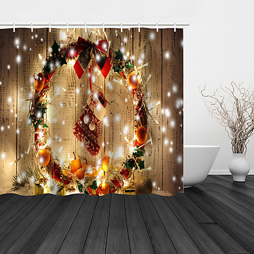 

Bathroom Shower Curtain And Hook Rainbow Classic Polyester Material Christmas Lights Christmas Stocking Shower Curtain