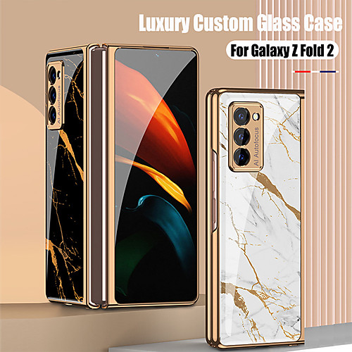 

Phone Case For Samsung Galaxy Back Cover Flip Galaxy Z Fold 2 Galaxy Z Flip Shockproof Plating Flip Scenery Geometric Pattern Marble TPU Tempered Glass