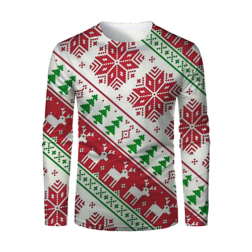 

Men's T shirt 3D Print Graphic 3D Animal Print Long Sleeve Christmas Tops Green / Red