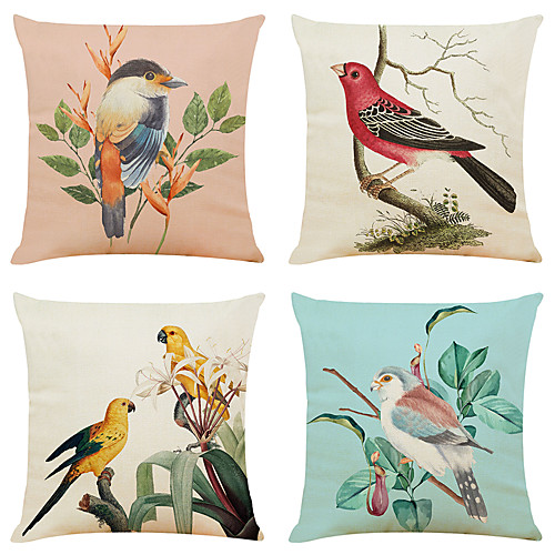 

Set of 4 Happy Brow Faux Linen Square Decorative Throw Pillow Cases Sofa Cushion Covers 18x18