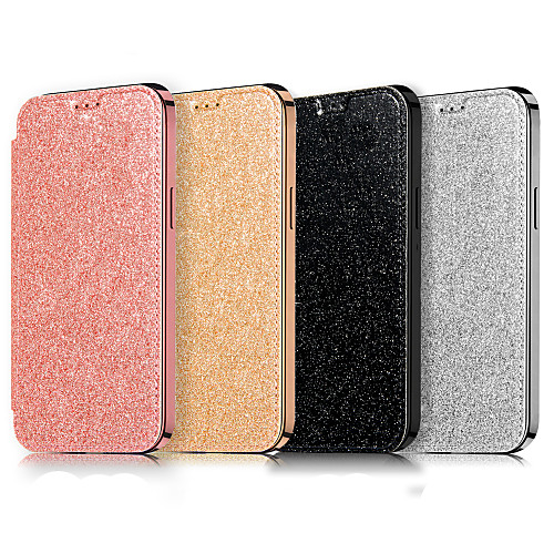 

Phone Case For Apple Full Body Case Leather iPhone 12 Pro Max 11 SE 2020 X XR XS Max 8 7 Card Holder Plating Flip Solid Color Glitter Shine PU Leather TPU
