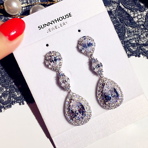 

Women's AAA Cubic Zirconia Drop Earrings Dangle Earrings Briolette Petal Elegant Fashion Earrings Jewelry Silver For Party Evening Date 1 Pair