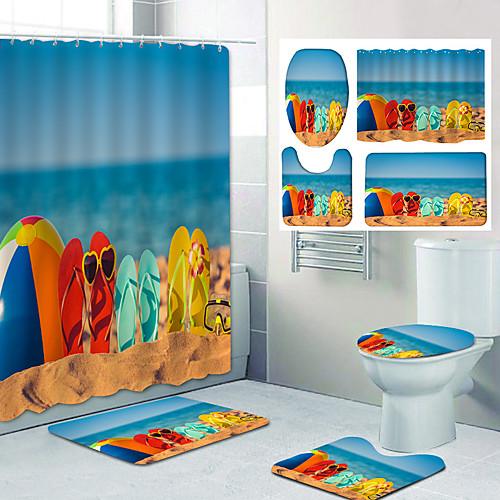 

Beach Shoes Pattern PrintingBathroom Shower Curtain Leisure Toilet Four-Piece Design