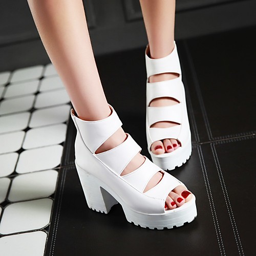 

Women's Sandals Summer Boots Chunky Heel Peep Toe Booties Ankle Boots Block Heel Sandals Classic Preppy Minimalism Daily Office & Career PU Solid Colored Summer White Black