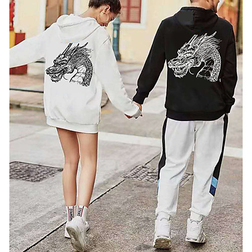 

Women's Pullover Hoodie Sweatshirt Dragon Chinese Style Animal Print Daily Weekend 3D Print Casual Streetwear Hoodies Sweatshirts White Black