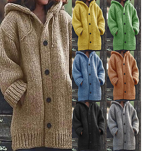 

Women's Coat Daily Fall & Winter Long Coat Regular Fit Basic Jacket Long Sleeve Solid Colored Blue Yellow / Cotton