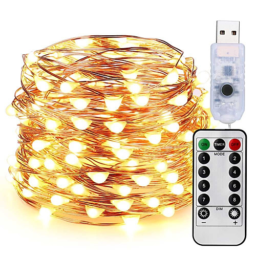 

Led Fairy Lights 39ft 120LED Copper Wire String Lights Fairy String Lights 8 Modes LED String Lights USB Powered with Remote Control for Wedding Party Home Christmas Decoration