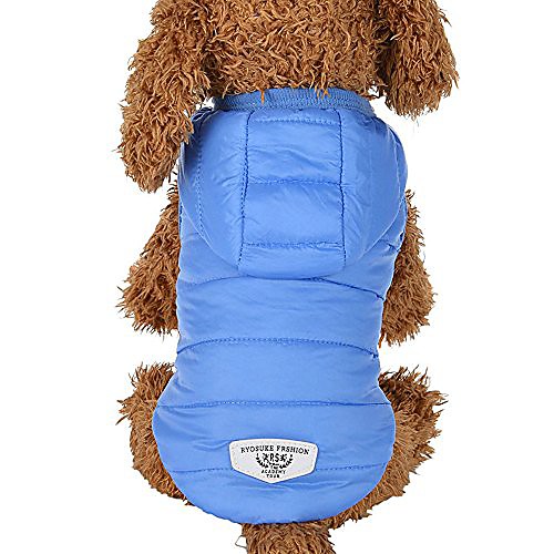 

pet snowsuit windproof faux fur puppy parka coat adjustable dog winter jacket with hood dog warm outwear dog (m, blue 1)