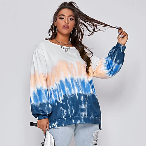 

Women's Plus Size Pullover Sweatshirt Tie Dye Daily Casual Hoodies Sweatshirts Royal Blue