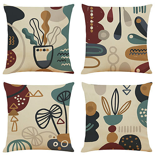

Set of 4 Ethnic Decorative Painting Faux Linen Square Decorative Throw Pillow Cases Sofa Cushion Covers 18x18