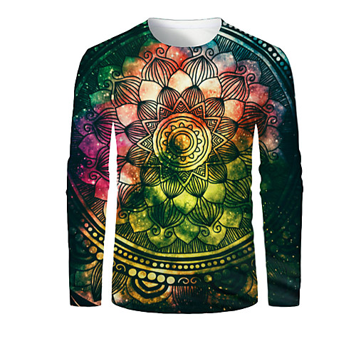 

Men's T shirt 3D Print Graphic 3D Print Long Sleeve Daily Tops Rainbow