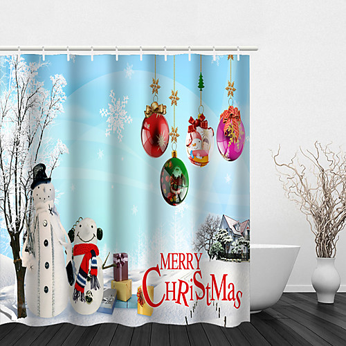 

Bathroom Shower Curtain And Hook Rainbow Classic Polyester Cute White Snowman Christmas Bathroom Decoration