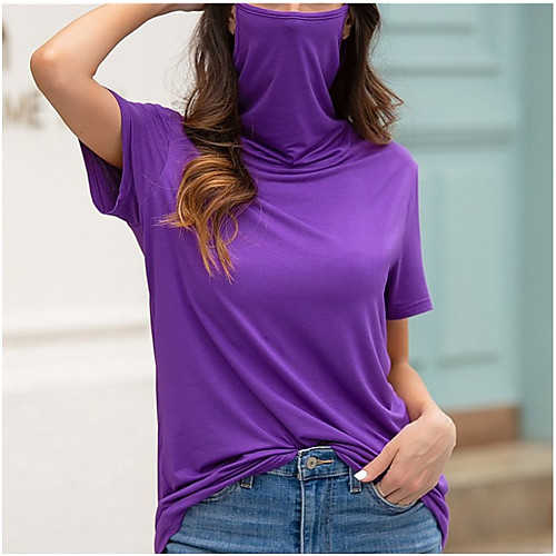 

Women's T shirt Plain Patchwork High Neck Tops Basic Basic Top White Black Blue