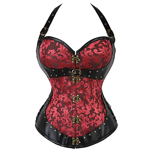 

Corset Women's Normal Polyester / Cotton Blend Printing Shapewear Overbust Corset Buckle Red S