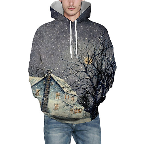 

Men's Pullover Hoodie Sweatshirt Graphic Scenery 3D Hooded Christmas Daily 3D Print Christmas Hoodies Sweatshirts Long Sleeve Dark Gray