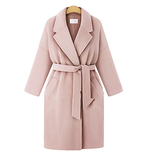 

Women's Coat Daily Fall & Winter Long Coat Regular Fit Active Jacket Long Sleeve Solid Colored Blushing Pink Gray / Wool