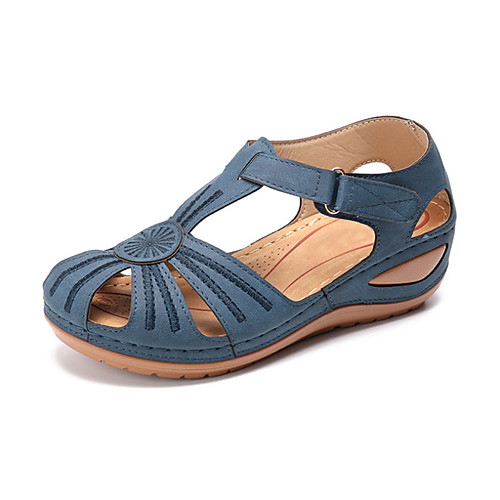 

Women's Sandals Flat Heel Round Toe Casual Daily PU Solid Colored Black Blue Orange