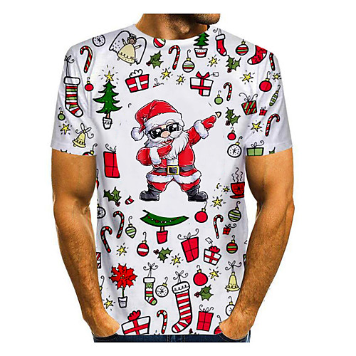 

Men's T shirt 3D Print Graphic 3D Print Short Sleeve Christmas Tops White