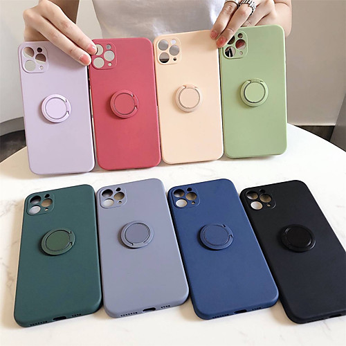 

Phone Case For Apple Back Cover iPhone 12 Pro Max 11 SE 2020 X XR XS Max 8 7 Shockproof Ring Holder Solid Colored Silicone