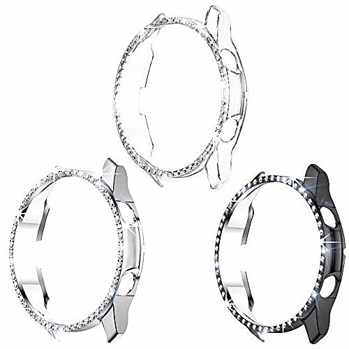

galaxy watch 3 case 41mm case, bling frame protective case compatible for samsung galaxy watch 3 (3 packs, black/silver/clear)-41mm