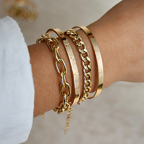 

4pcs Women's Chain Bracelet Bracelet Bangles Cuff Bracelet Layered Fashion Sun Birthday Stylish Luxury Elegant Punk Trendy Alloy Bracelet Jewelry Gold For Christmas Halloween Party Evening Date