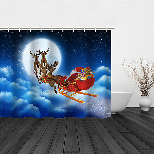 

Bathroom Shower Curtain And Hook Rainbow Classic Polyester Material Santa Claus Elk Christmas Bathroom Scene Layout