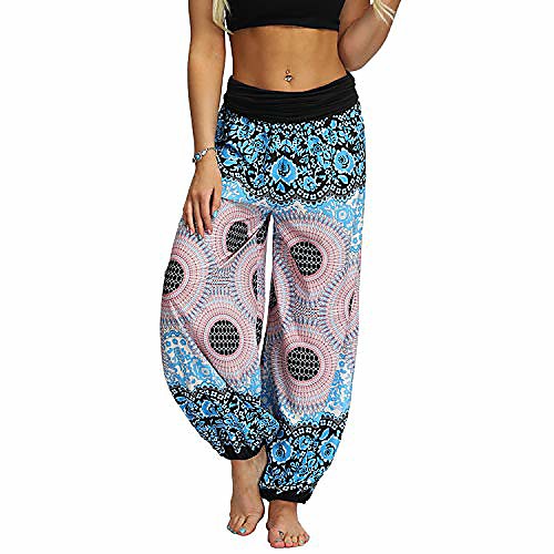 

women's bohemian yoga pants high waist dancing floral thai comfy boho harem pants style1 large