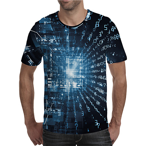 

Men's T shirt 3D Print Graphic 3D Plus Size Print Short Sleeve Daily Tops Elegant Exaggerated Round Neck Blue