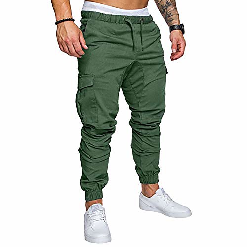 

mens Joggers Streetwear Sweatpants casual cargo pants elastic waist Trousers multi pockets chino jogger pant(army green,xx-large)