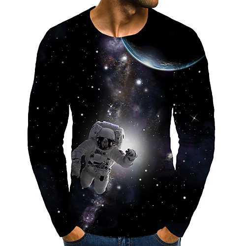 

Men's T shirt Shirt 3D Print Graphic 3D Plus Size Print Long Sleeve Daily Tops Elegant Exaggerated Round Neck Black