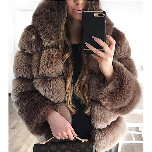 

Women's Faux Fur Coat Daily Fall Winter Regular Coat Loose Thermal Warm Elegant Jacket Long Sleeve Print Quilted Blushing Pink Wine