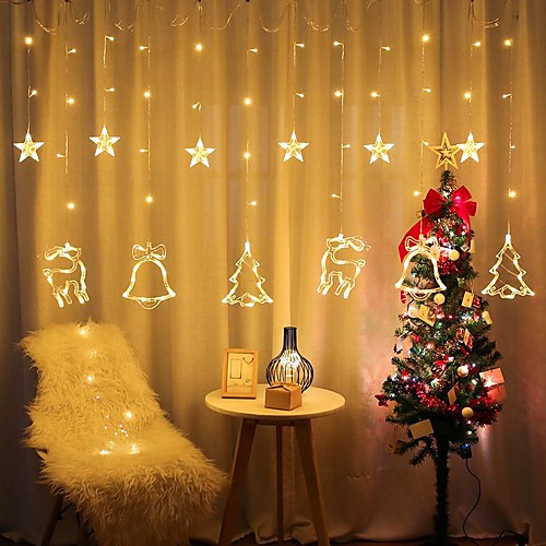 

Christmas Star Curtain Lights Sika Deer Tree Bell Style String Lights for Home Outdoor Garden Birthday Bedroom Wedding New Year's Party Decoration 138 LEDs with 8 Flashing Modes
