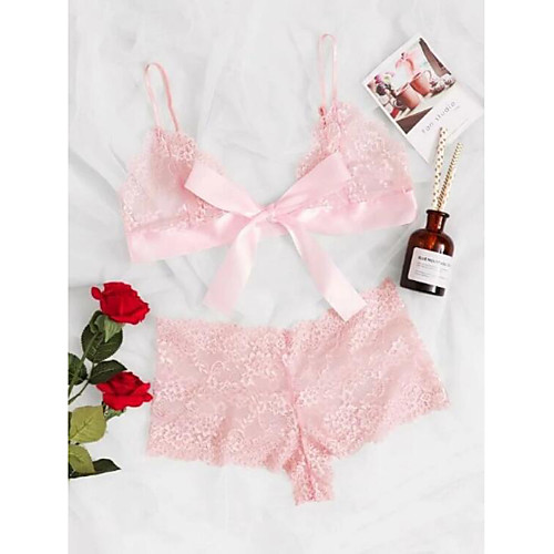 

Women's Backless Lace Bow Super Sexy Suits Nightwear Jacquard Solid Colored Blushing Pink One-Size / Strap / Deep V / Strap