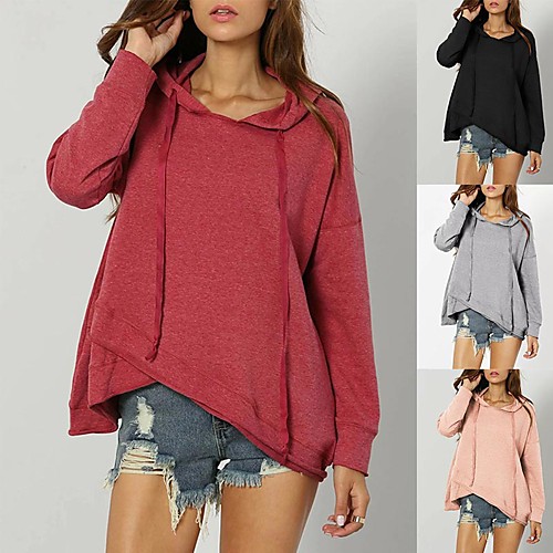 

Women's Hoodie Pullover Irregular Hem Drawstring Oversized Minimalist Open Toe Cowl Neck Solid Color Cute Sport Athleisure Hoodie Top Long Sleeve Warm Soft Oversized Comfortable Gym Yoga Fitness Gym