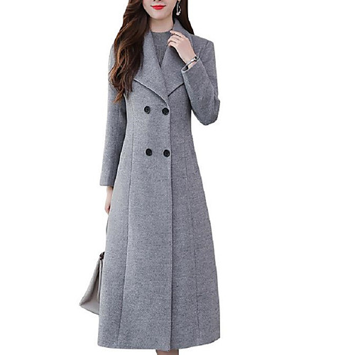 

Women's Coat Daily Fall & Winter Long Coat Slim Basic Jacket Long Sleeve Solid Colored Gray Black / Cotton